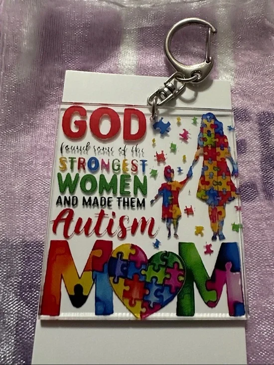 Autism Awareness Puzzle Heart MOM Keychain with Positive Affirmation Card - Picture 1 of 6